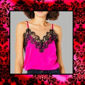 Women's Satin Pink Lace Trim Cami Top by The Drop 3XL/4XL